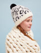 Girls’ off-white, black and grey leopard beanie-1