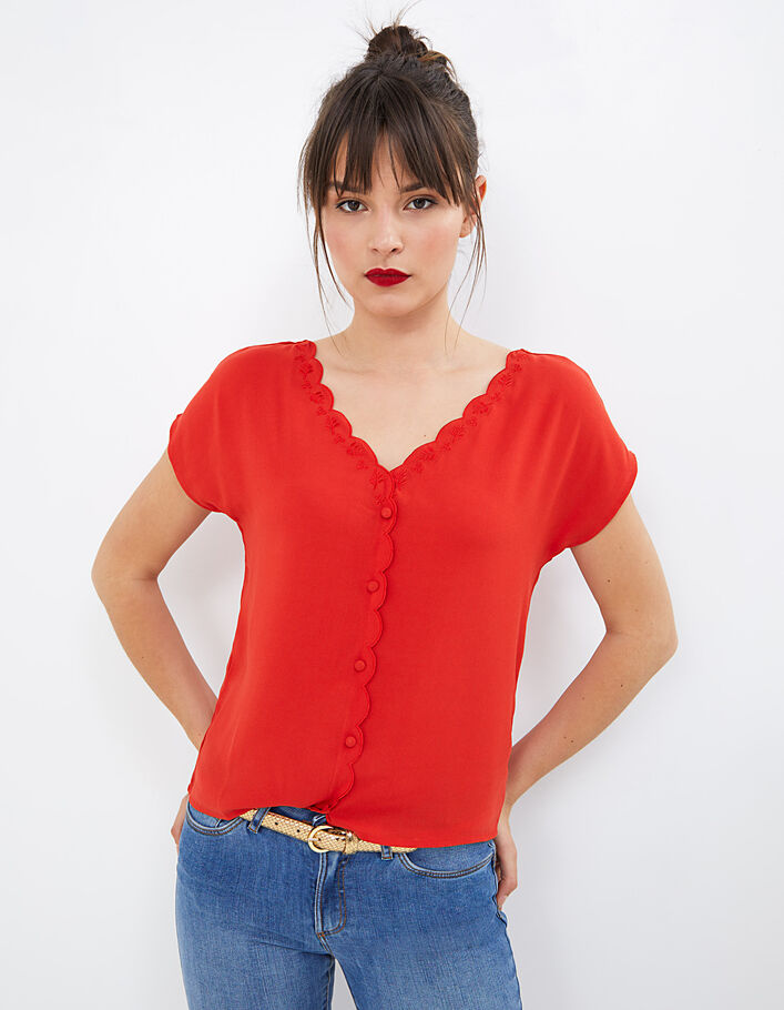 I.Code flame scalloped top with embroidery - I.CODE