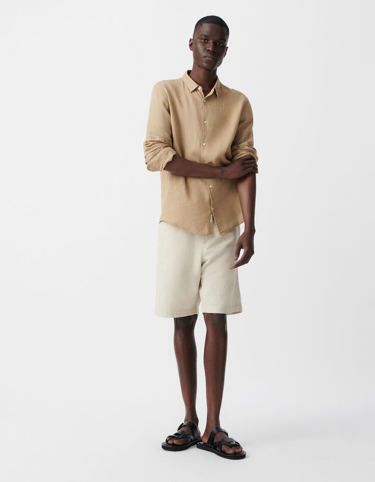 Men’s beige linen and cotton Bermudas-1