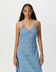 Robe longue fines bretelles bleue broderie anglaise Femme-4