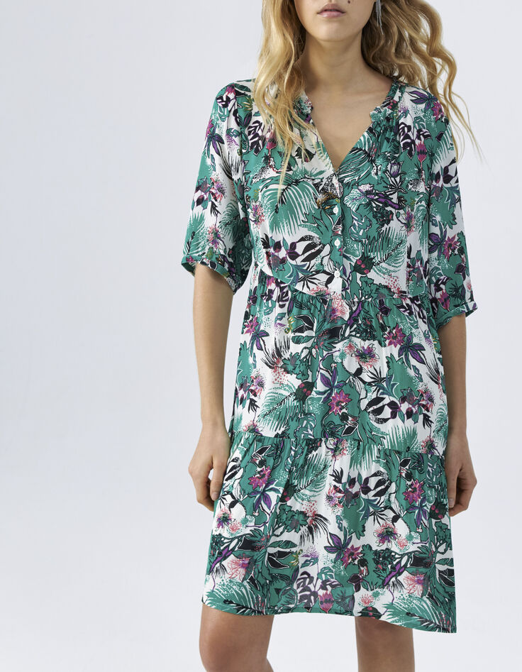 Groene jurk met plantenprint Dames-2