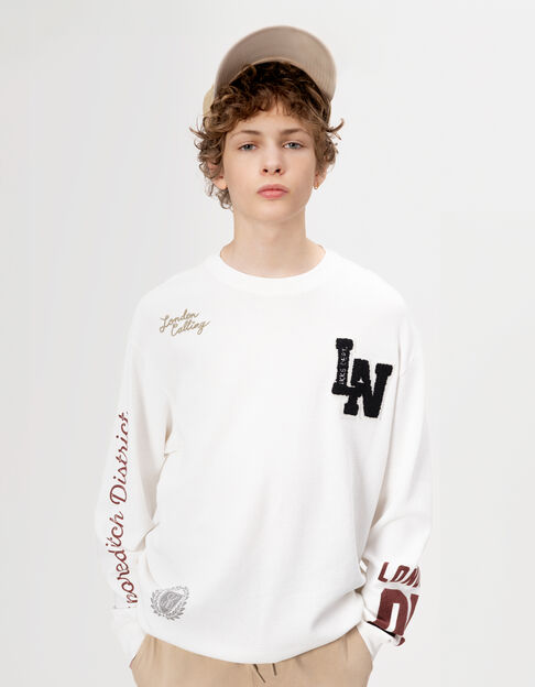 Wit T-shirt lange mouwen honingraat jongens - IKKS