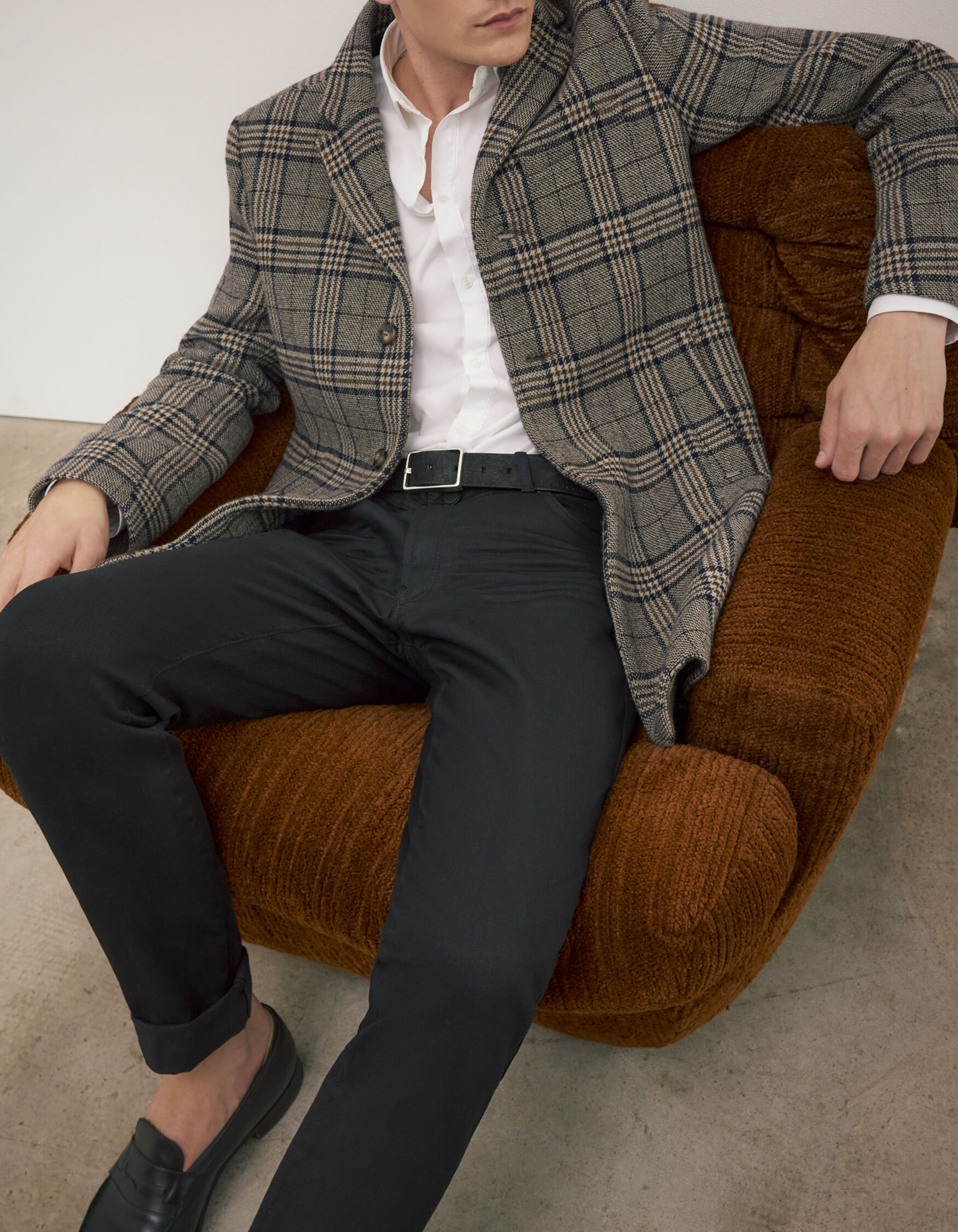 Mens check online wool coat