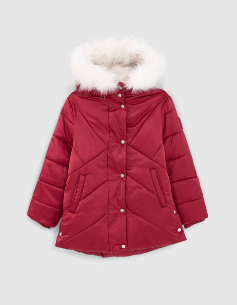 Doudoune bordeaux nylon matelassé fourrée à capuche fille
