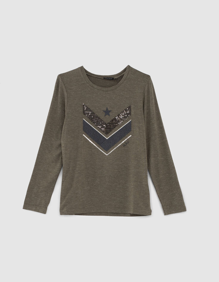 Camiseta caqui espigas mezcla material ni&ntilde;a-1
