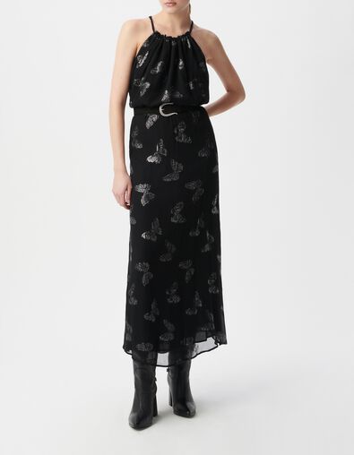 Robe longue noire jacquard lurex papillons Femme - IKKS