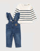 Girls’ raw dungarees & sailor stripe T-shirt outfit-1