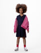Girls’ navy knit pleated long-sleeved dress-2