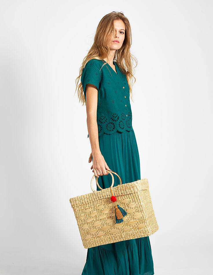 I.Code sand woven basket with tassels-3