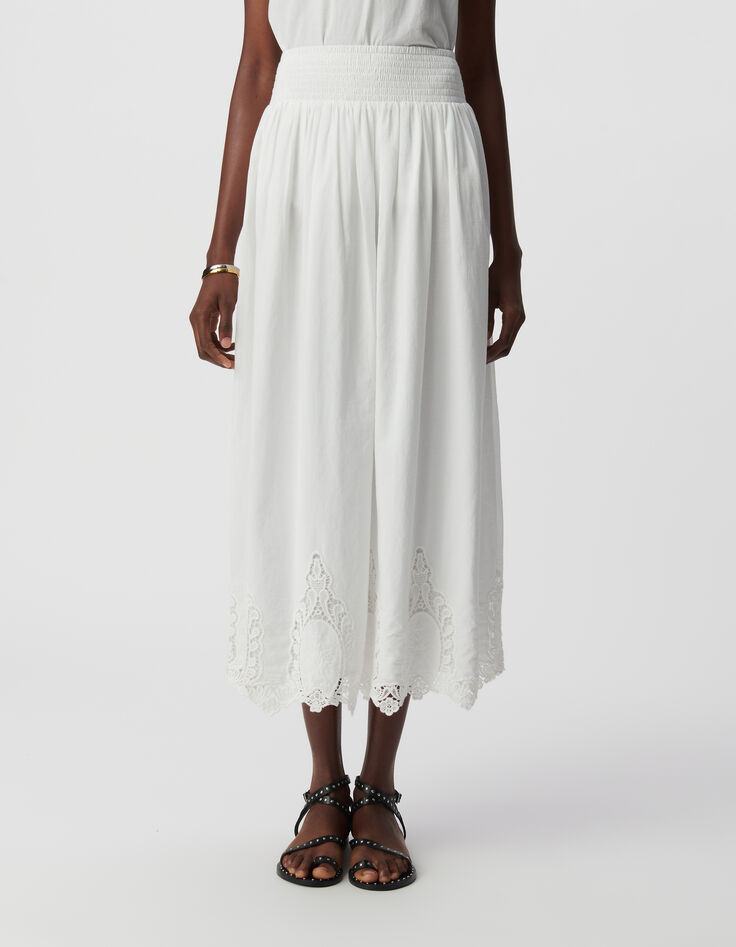 Langer wei&szlig;er Rock f&uuml;r Damen mit Spitzenstickerei-2