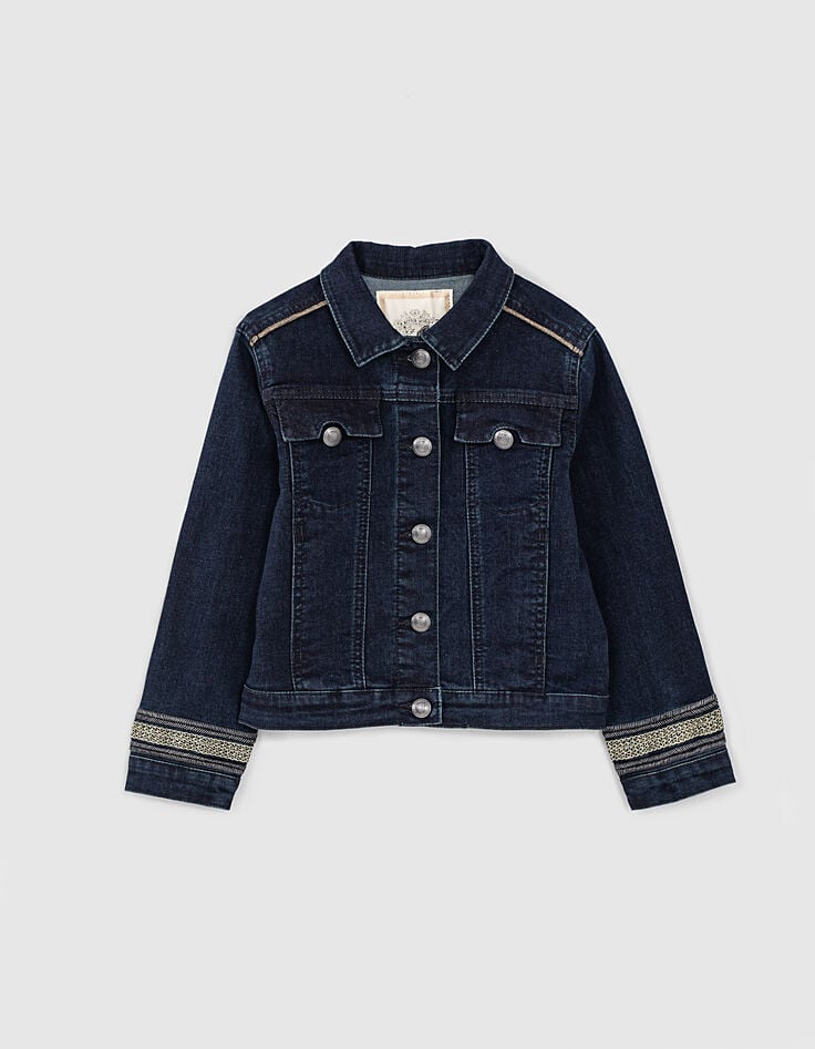 M&auml;dchenjeansjacke in Rinse-Waschung mit Stickerei-3