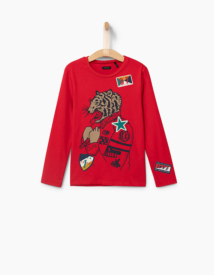 Tee-shirt rouge tigre et stickers amovibles garçon-3 Tee-shirt rouge tigre et stickers amovibles garçon-3