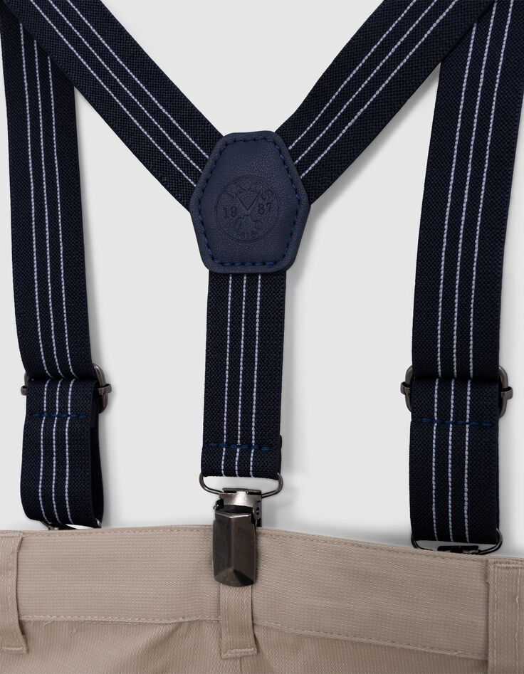 Pantalón ceremonia beige rayas tirantes bebé niño-5