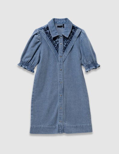 Blauwe denim jurk met borduurwerk voor meisjes - IKKS
