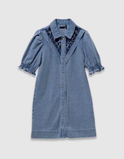 Blauwe denim jurk met borduurwerk voor meisjes - IKKS