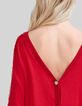 Women’s red knit cardigan with guipure lace sleeves-3