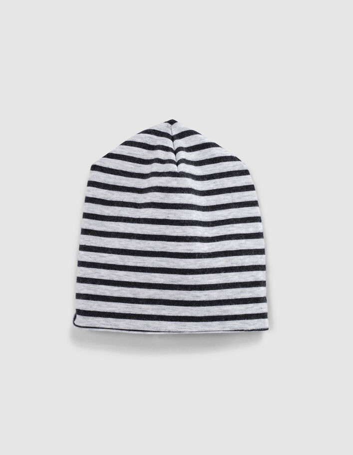 Baby’s putty marl&stripe organic cotton reversible beanie - IKKS