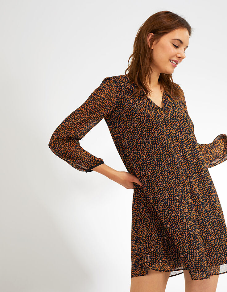 I.Code black, cognac small heart print dress-2