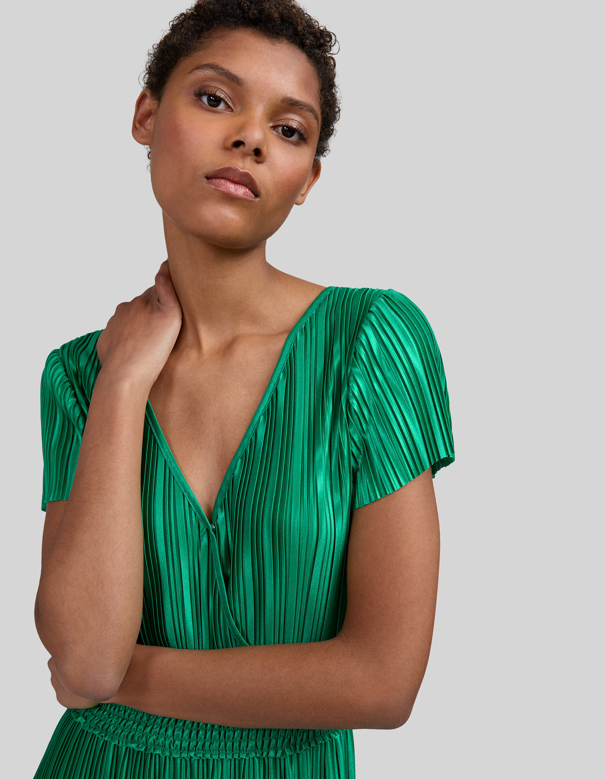 Robe longue verte plissee Femme IKKS