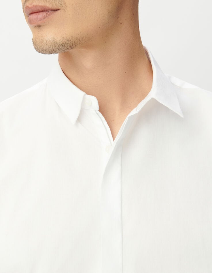 Weißes Slim-Herrenhemd verdeckte Knopfleiste-4 Weißes Slim-Herrenhemd verdeckte Knopfleiste-4