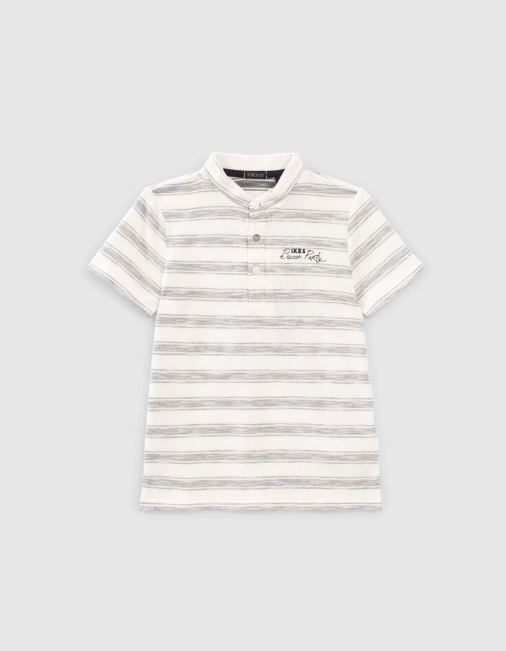 Cremeweißes, grau gestreiftes Jungen-Poloshirt-1