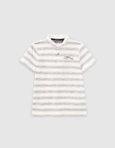 Boys’ ecru polo shirt with grey stripes - IKKS