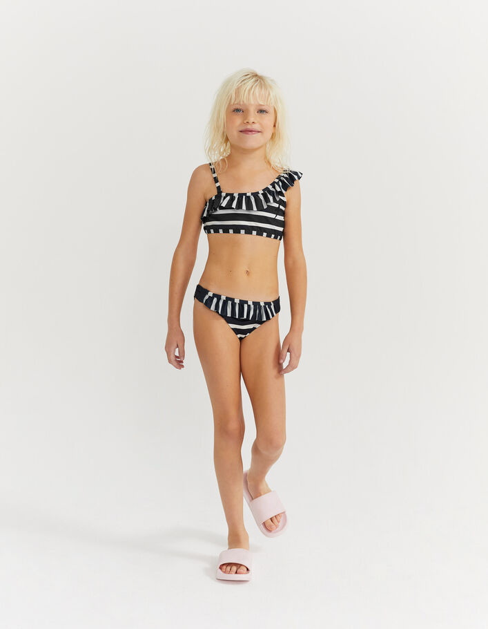 Girls’ black bikini with ecru stripes and badges - IKKS