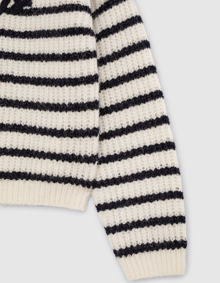 Pull marinière écru tricot brodé IKKS fille-5