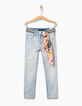 Girls’ white blue slim 7/8 jeans, braided belt -2