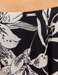 Robe courte en cr&ecirc;pe imprim&eacute; floral noir et blanc femme-5