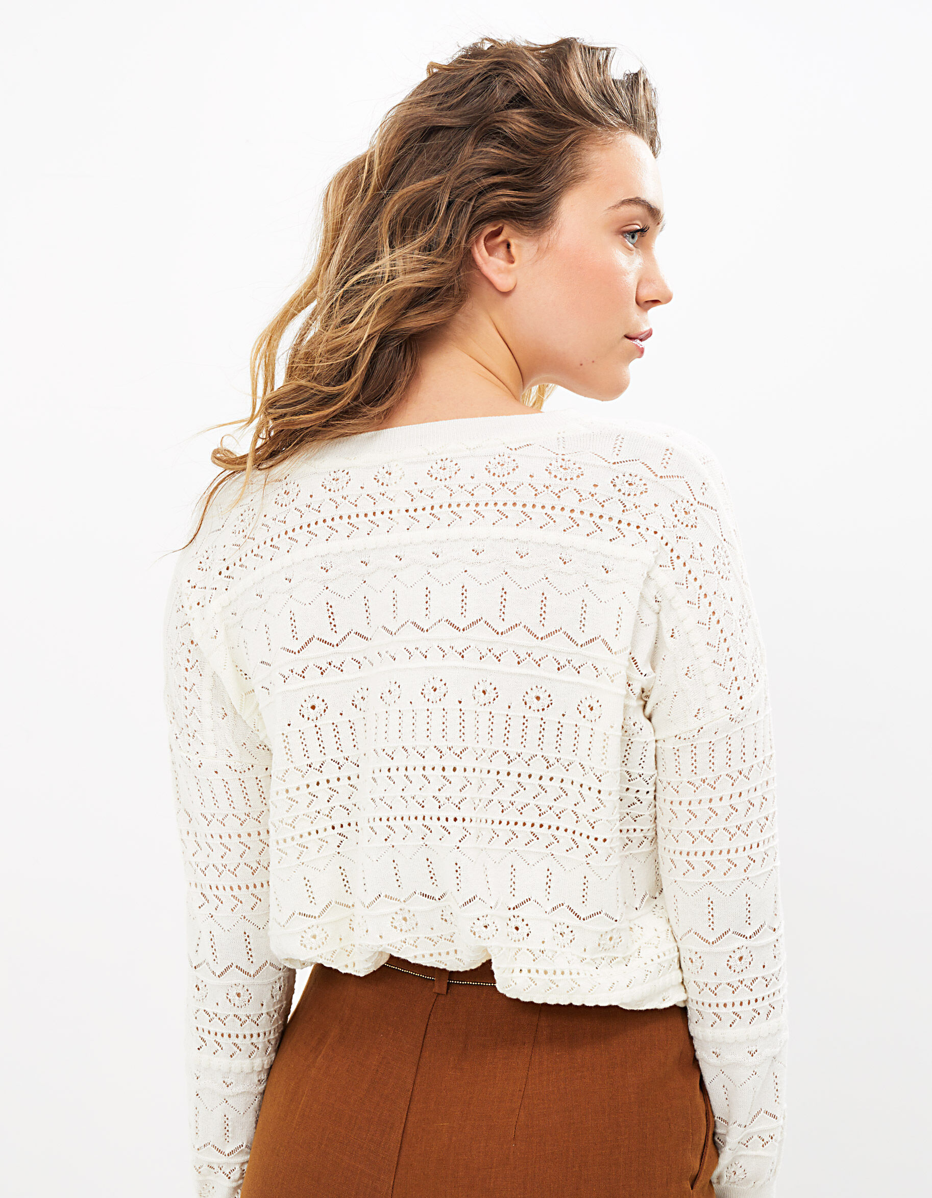 I.Code off white eyelet embroidery knit sweater