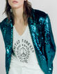 Women's white T-shirt with peace symbol badge-2