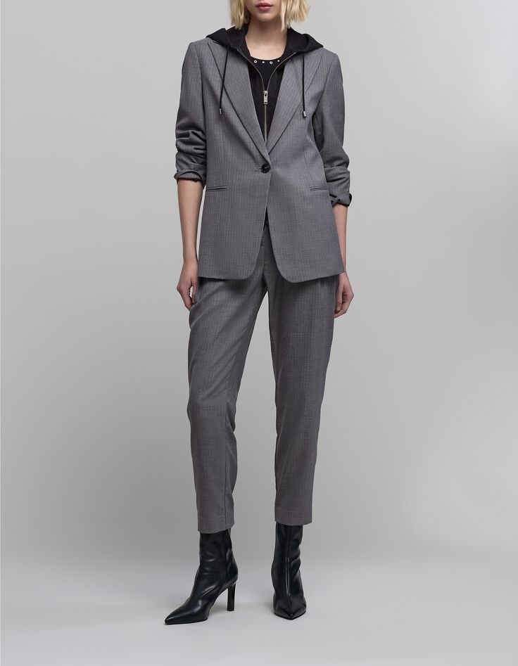 Women's removable herringbone pattern jacket in grey-7