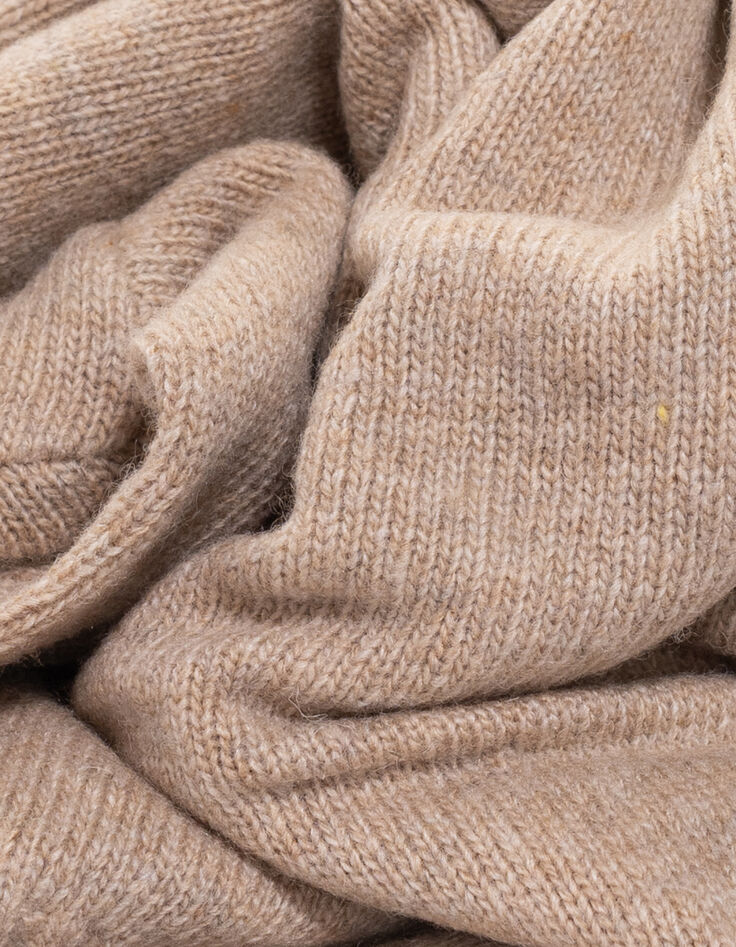 Beiger Jungen-Kapuzenpulli melierter Strick Zahlenbadge-9 Beiger Jungen-Kapuzenpulli melierter Strick Zahlenbadge-9