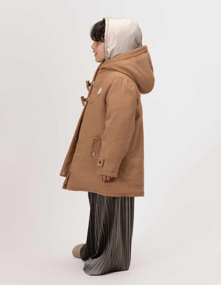 Manteau à carreaux camel parementure à capuche fille IKKS