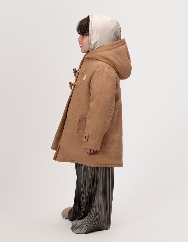 Abrigo cuadros camel pieza capucha niña-2