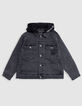 Veste en jean gris délavé capuche amovible garçon-1