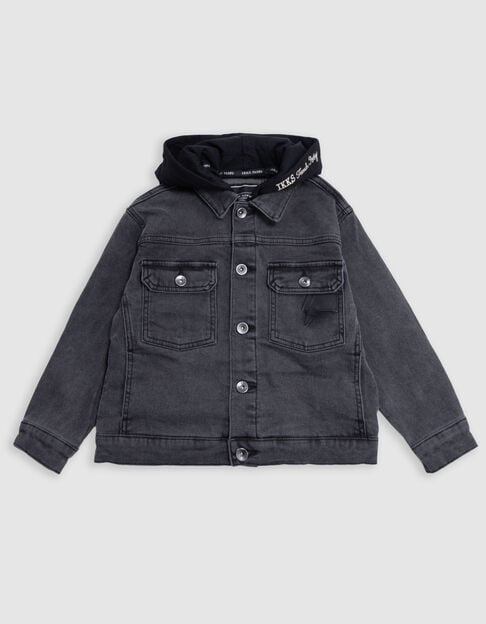 Veste en jean gris délavé capuche amovible garçon - IKKS