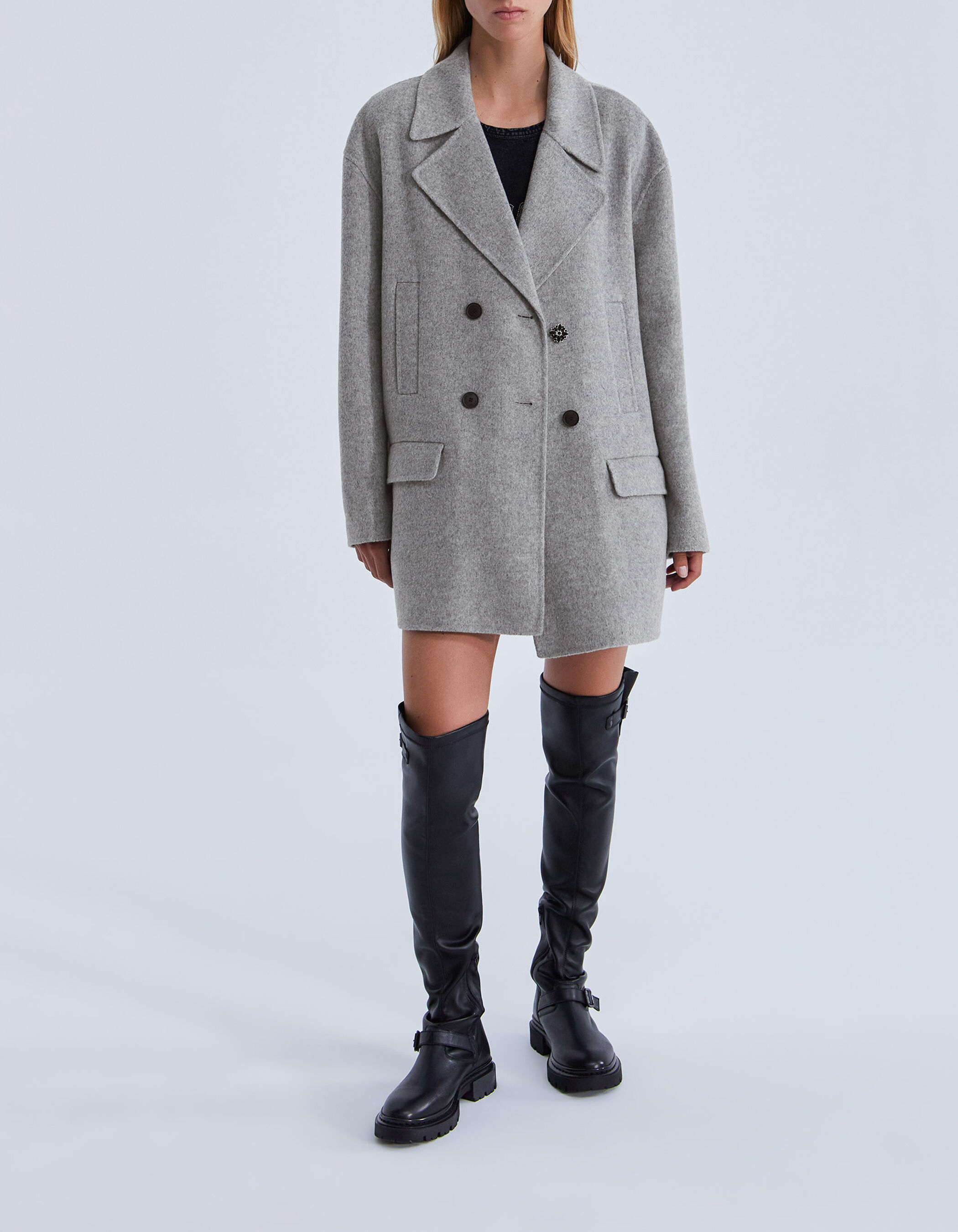 Manteau gris mi long sale femme