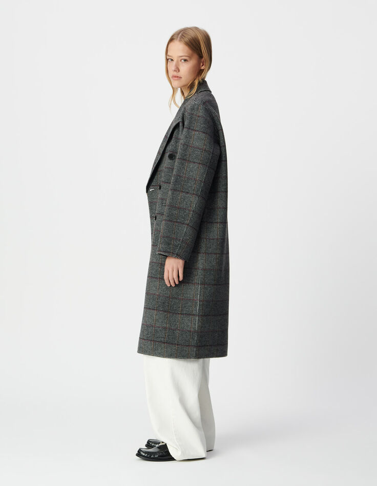 Abrigo largo gris cuadros botonadura cruzada mujer-3