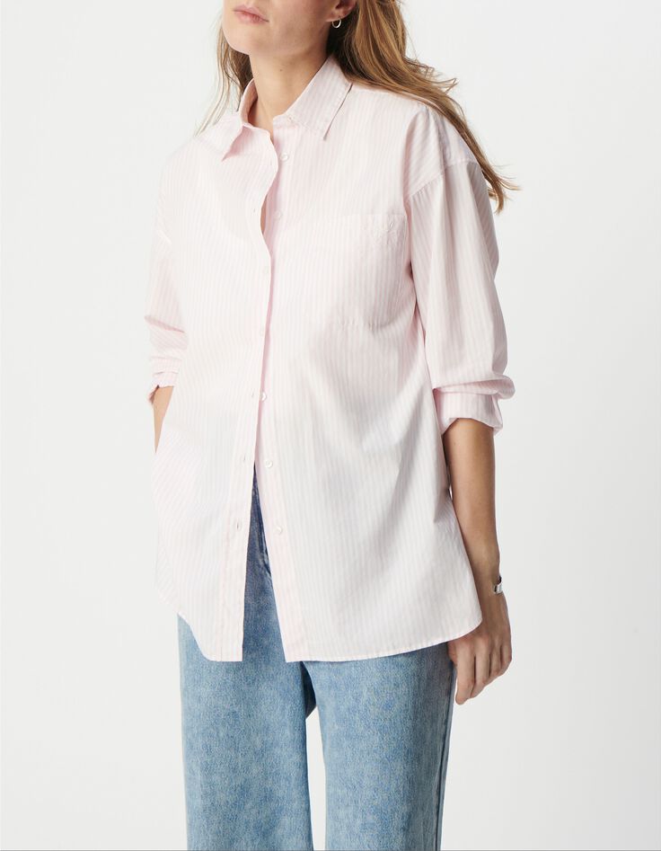 Chemise &agrave; rayures rose coton bio oversize Femme-2