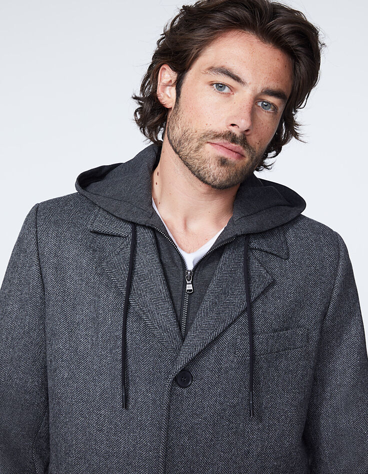 Manteau gris souris à chevrons à capuche Homme-3