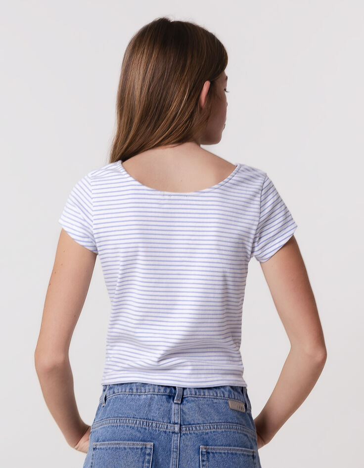 Wit T-shirt fijne blauwe strepen meisjes-6