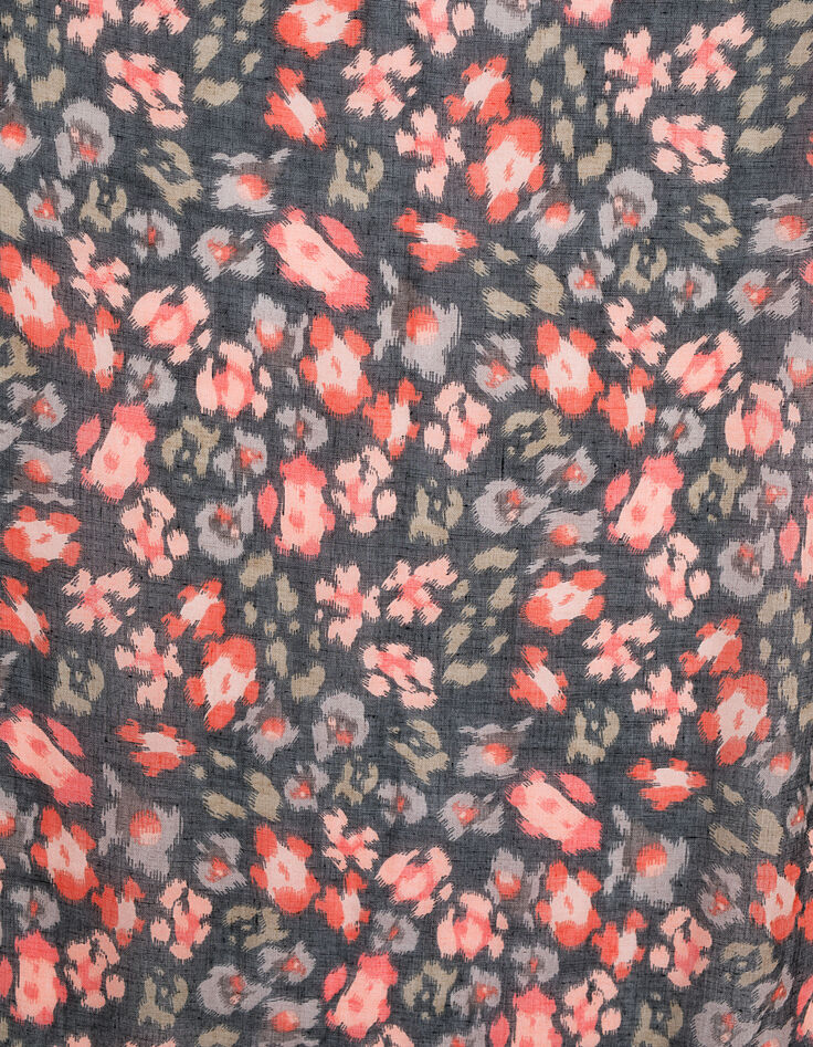Women’s floral print fine scarf with tassels-2