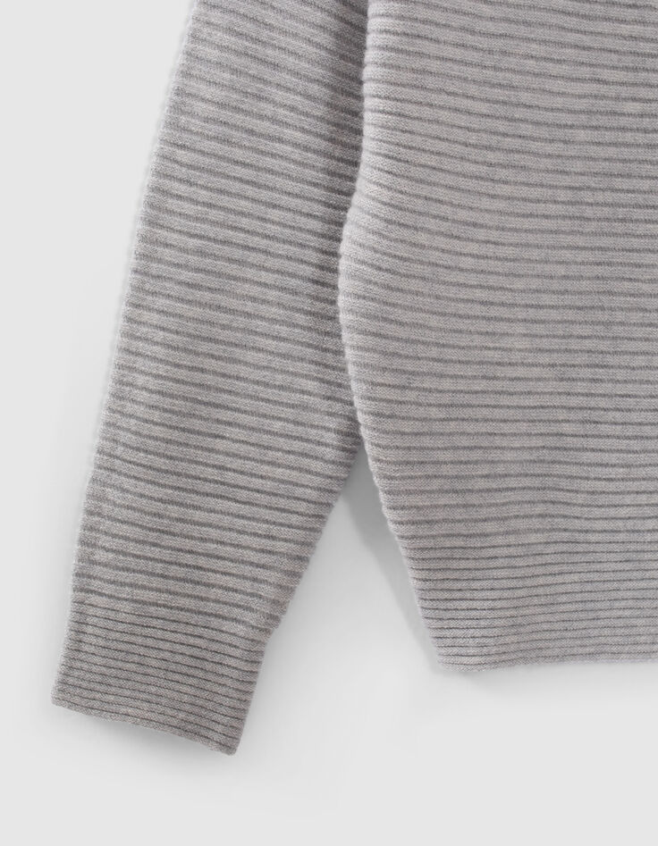 Pull gris chiné tricot côtelé fille-4