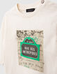 Ecru T-shirt biokatoen reliëf straatnaambord babyjongens-3