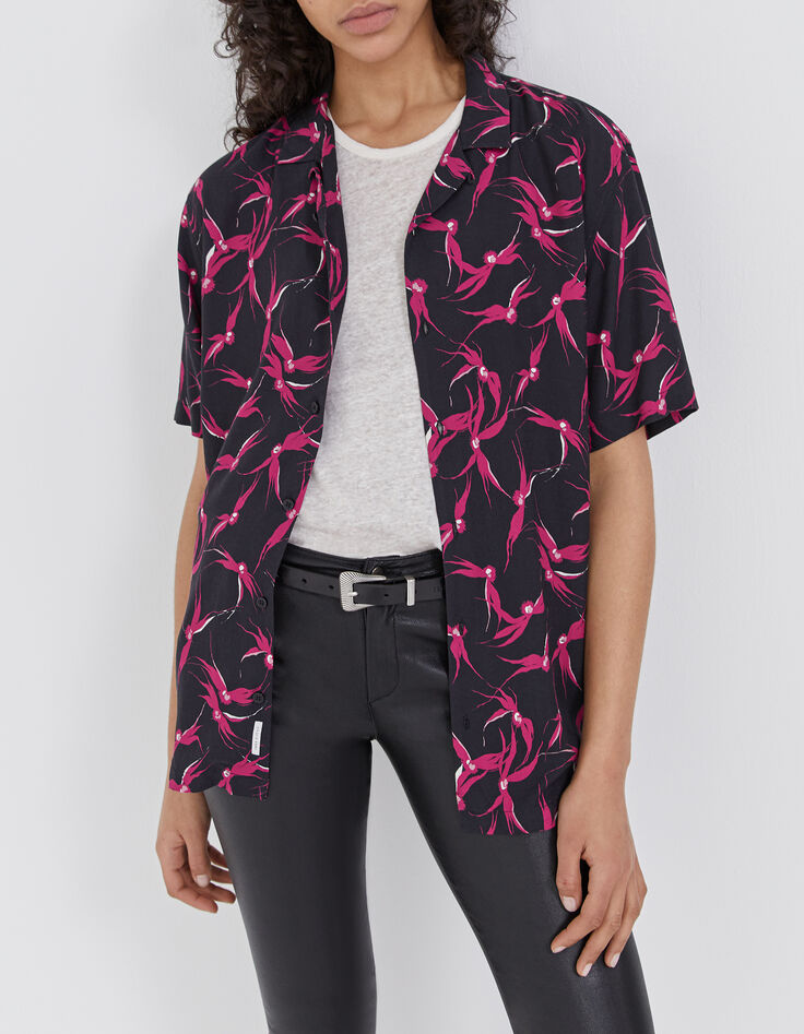 Schwarzes REGULAR-Herrenhemd mit pinkem Blumenprint-7 Schwarzes REGULAR-Herrenhemd mit pinkem Blumenprint-7