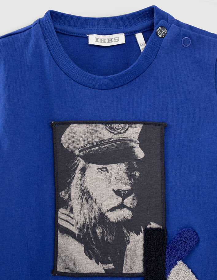 T-shirt bleu électrique visuel lion bébé garçon-3