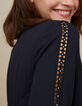 Robe noire plissée avec galons ajourés et cloutés I.Code-5