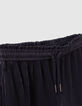 Weite, marineblaue Crop-Mädchenhose mit Plissee-3